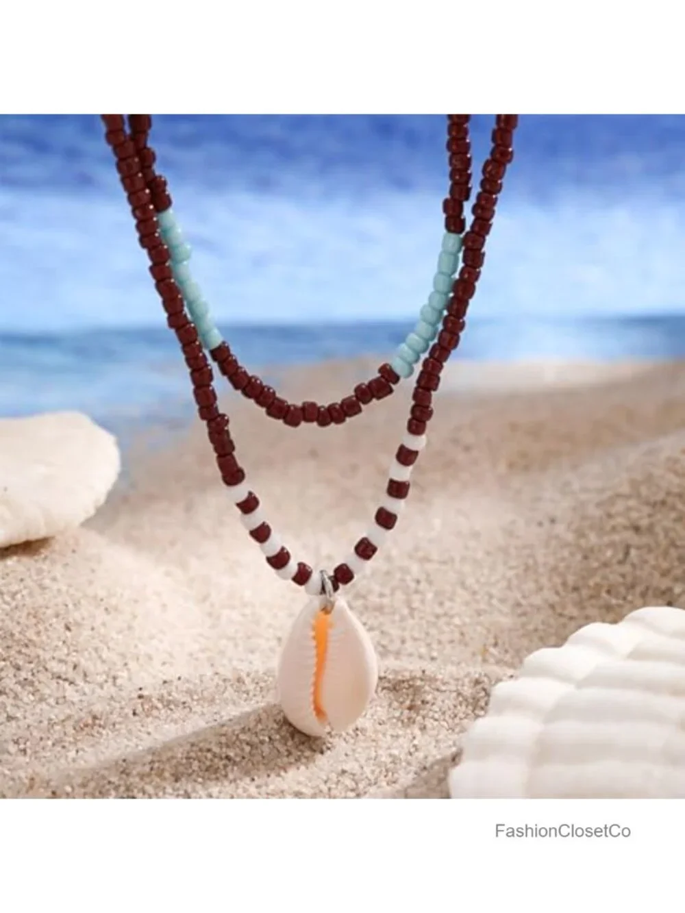 Boho Beaded Choker Necklace Layered Starfish Shell Charm Summer Beach Jewelry